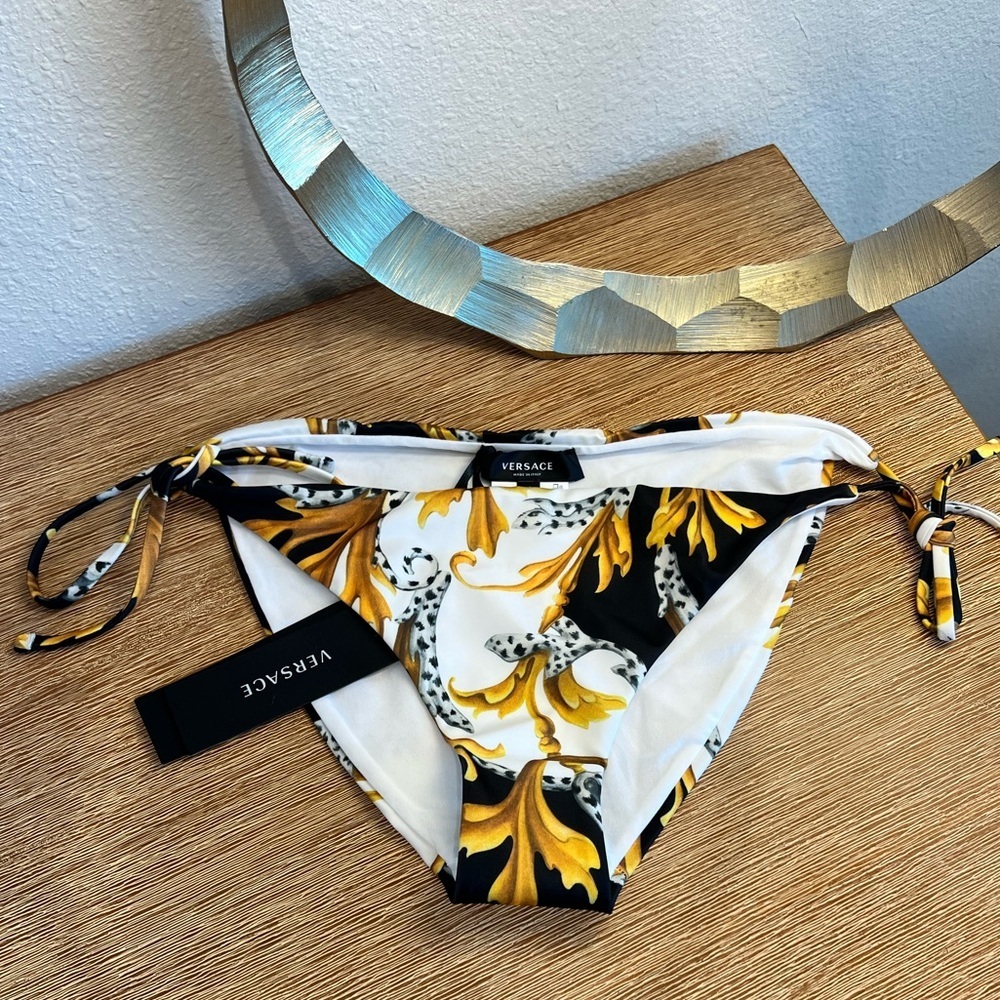 VERSACE Blanco Baroque Tie String Bikini Bottoms